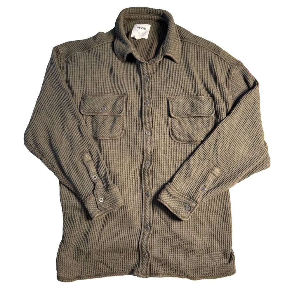 Aerie Waffle Knit LumberJane Oversized Button Down Green Shacket Womens Small